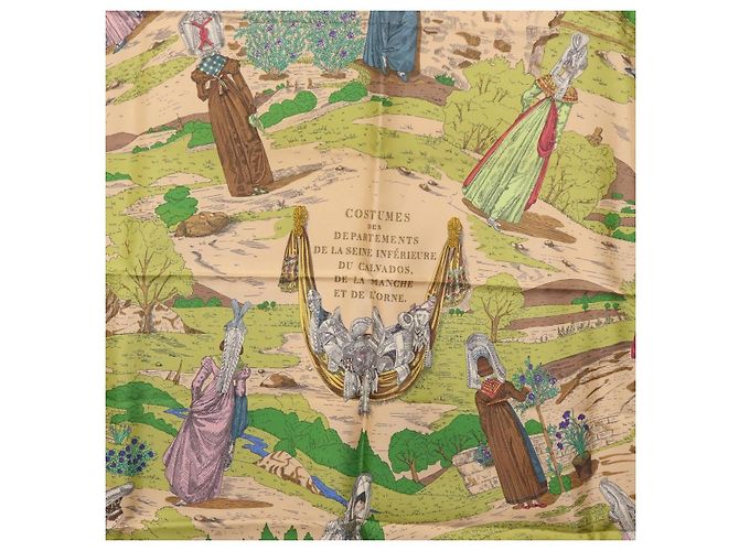 Hermès HERMES Sciarpa Carré 90 "COSTUMI DEI DEPARTAMENTI" Sete Gialla Auth 174178A Giallo - vista 6