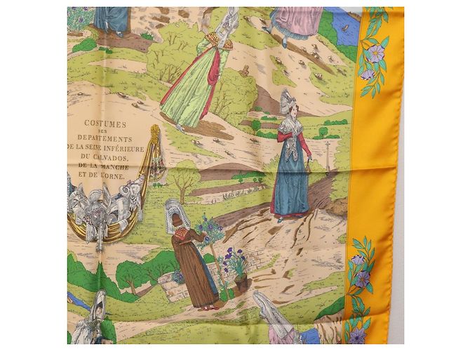 Hermès HERMES Sciarpa Carré 90 "COSTUMI DEI DEPARTAMENTI" Sete Gialla Auth 174178A Giallo - vista 7