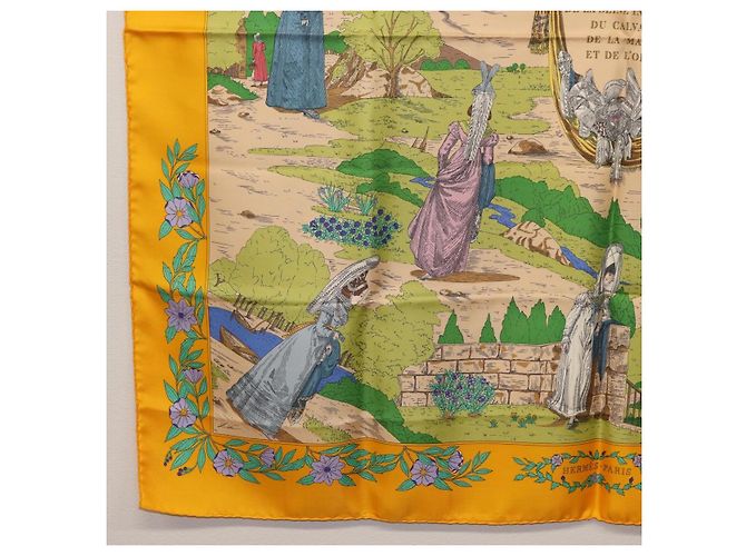 Hermès HERMES Sciarpa Carré 90 "COSTUMI DEI DEPARTAMENTI" Sete Gialla Auth 174178A Giallo - vista 8