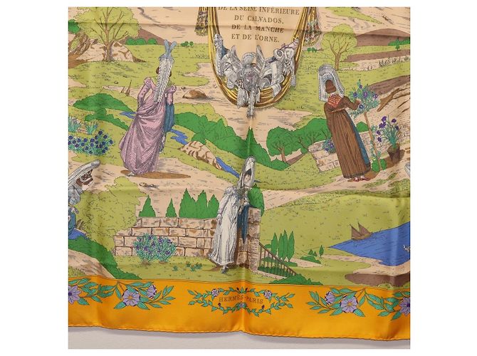 Hermès HERMES Sciarpa Carré 90 "COSTUMI DEI DEPARTAMENTI" Sete Gialla Auth 174178A Giallo - vista 9
