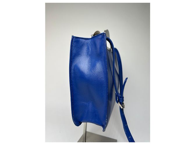Vintage Courreges 2-Wege-Lederhandtasche Blau - Ansicht 10