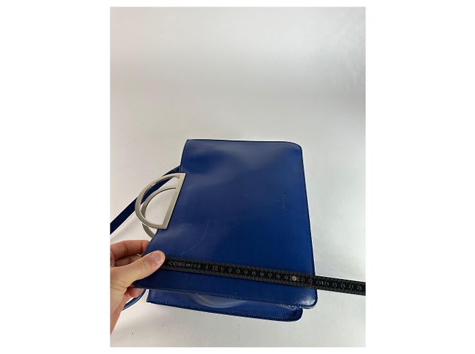 Vintage Courreges 2-Wege-Lederhandtasche Blau - Ansicht 12