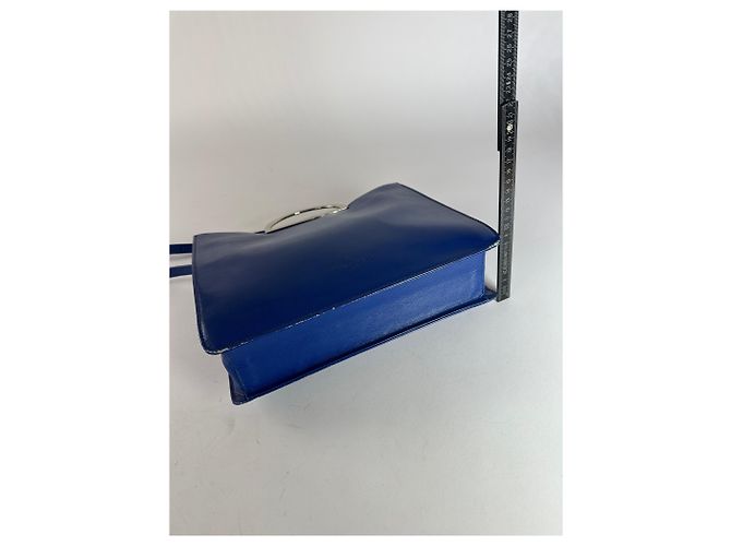 Vintage Courreges 2-Wege-Lederhandtasche Blau - Ansicht 13