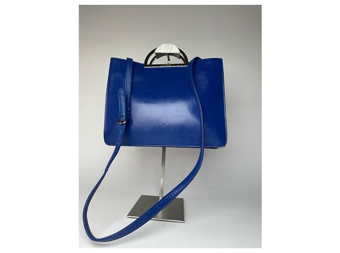 Vintage Courreges 2-Wege-Lederhandtasche Blau - Ansicht 14