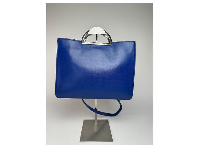 Vintage Courreges 2-Wege-Lederhandtasche Blau - Ansicht 15