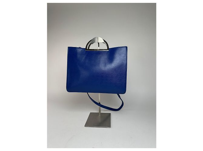 Vintage Courreges 2-Wege-Lederhandtasche Blau - Ansicht 2