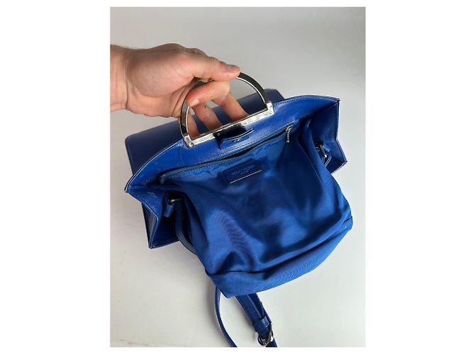 Vintage Courreges 2-Wege-Lederhandtasche Blau - Ansicht 3
