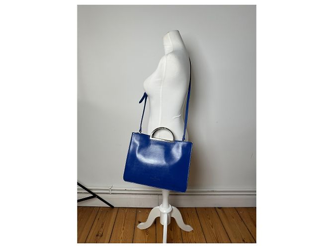 Vintage Courreges 2-Wege-Lederhandtasche Blau - Ansicht 4