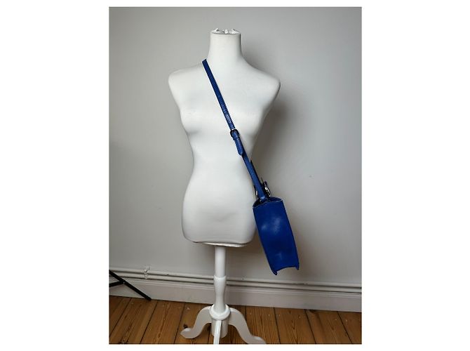Vintage Courreges 2-Wege-Lederhandtasche Blau - Ansicht 6