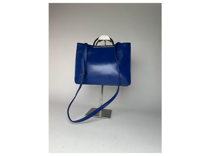 Vintage Courreges 2-Wege-Lederhandtasche Blau - Ansicht 7