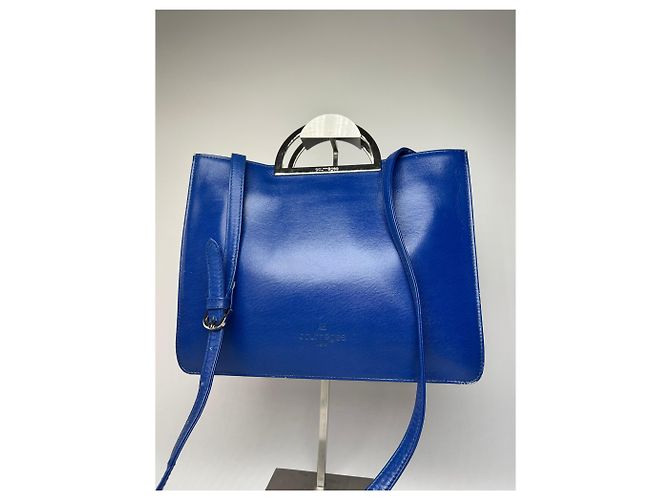 Vintage Courreges 2-Wege-Lederhandtasche Blau - Ansicht 9
