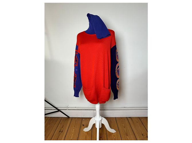 Vintage Gianni Versace Rollkragenpullover M Rot Blau Schwarz Mehrfarben - Ansicht 14