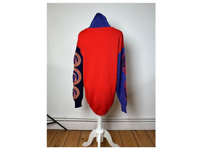 Vintage Gianni Versace Rollkragenpullover M Rot Blau Schwarz Mehrfarben - Ansicht 2