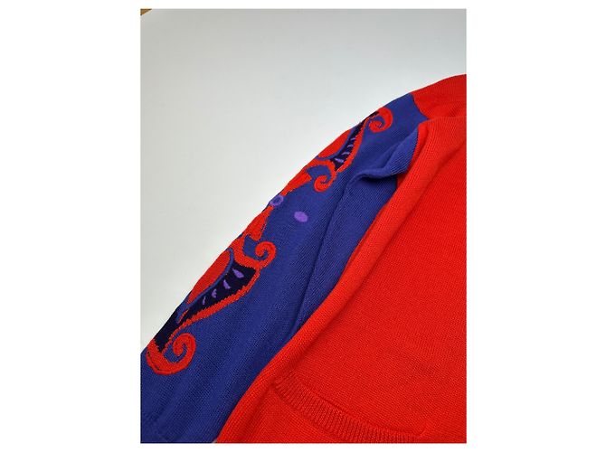 Vintage Gianni Versace Rollkragenpullover M Rot Blau Schwarz Mehrfarben - Ansicht 4
