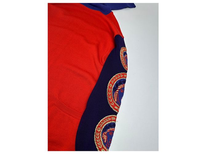 Vintage Gianni Versace Rollkragenpullover M Rot Blau Schwarz Mehrfarben - Ansicht 5