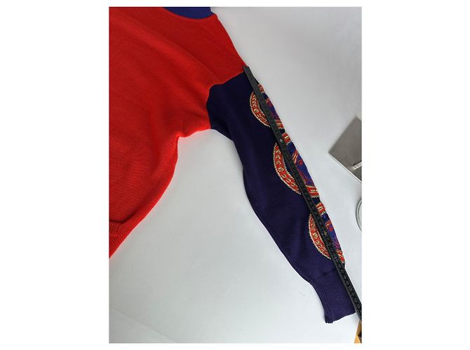 Vintage Gianni Versace Rollkragenpullover M Rot Blau Schwarz Mehrfarben - Ansicht 8