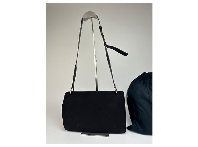 Céline Vintage Celine Paris Flap Schultertasche aus Polyester und Leder Schwarz - Ansicht 10