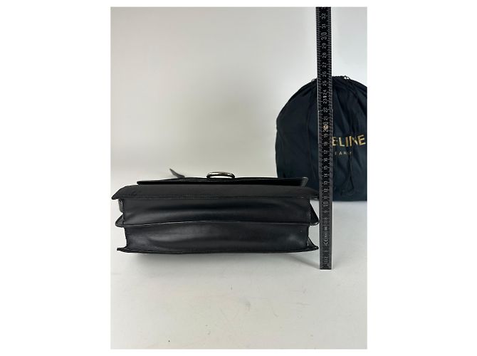 Céline Vintage Celine Paris Flap Schultertasche aus Polyester und Leder Schwarz - Ansicht 13
