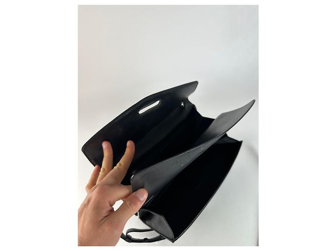 Céline Vintage Celine Paris Flap Schultertasche aus Polyester und Leder Schwarz - Ansicht 3