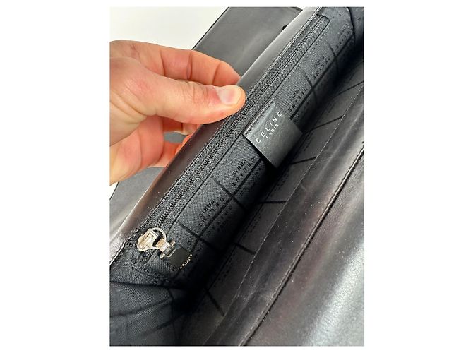 Céline Vintage Celine Paris Flap Schultertasche aus Polyester und Leder Schwarz - Ansicht 4
