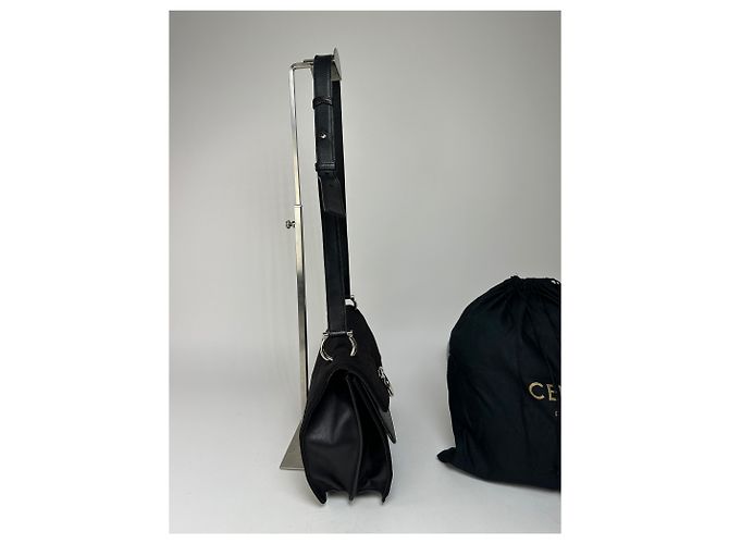 Céline Vintage Celine Paris Flap Schultertasche aus Polyester und Leder Schwarz - Ansicht 8