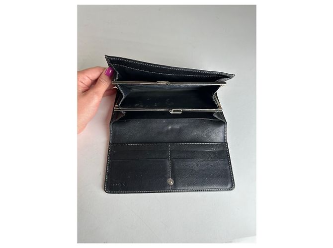 Céline Vintage Celine Paris Triomphe Monogram Long Wallet Grey Black Dark grey - view 5