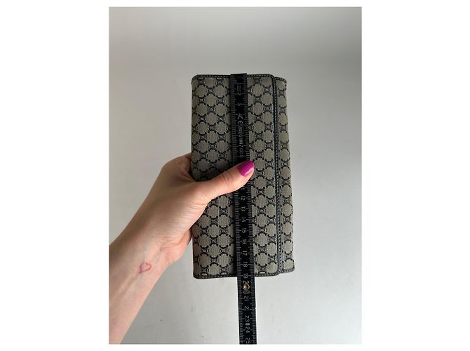 Céline Vintage Celine Paris Triomphe Monogram Long Wallet Grey Black Dark grey - view 6