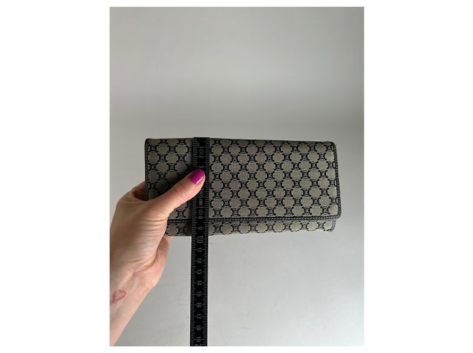 Céline Vintage Celine Paris Triomphe Monogram Long Wallet Grey Black Dark grey - view 7