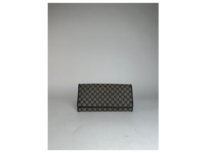 Céline Vintage Celine Paris Triomphe Monogram Long Wallet Grey Black Dark grey - view 8
