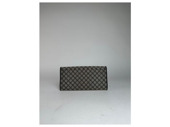 Céline Vintage Celine Paris Triomphe Monogram Long Wallet Grey Black Dark grey - view 9
