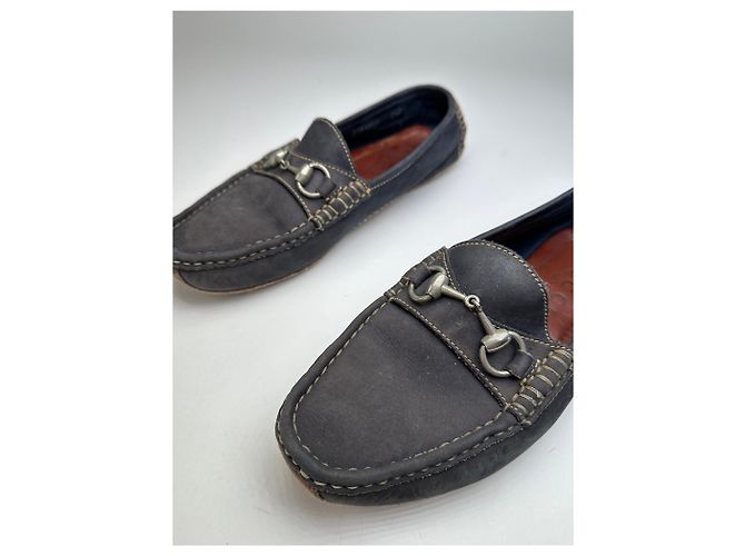 Vintage Gucci Wildleder Slipper mit Pferdebit Anthrazit 40,5 Schwarz - Ansicht 2