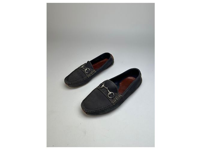 Vintage Gucci Wildleder Slipper mit Pferdebit Anthrazit 40,5 Schwarz - Ansicht 9