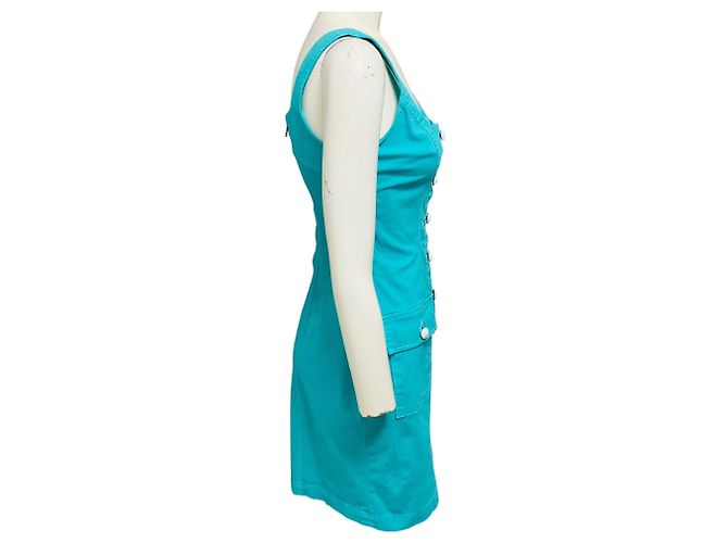 Vestido midi con botones frontales en contraste azul piscina / blanco de L'Agence - vista 2