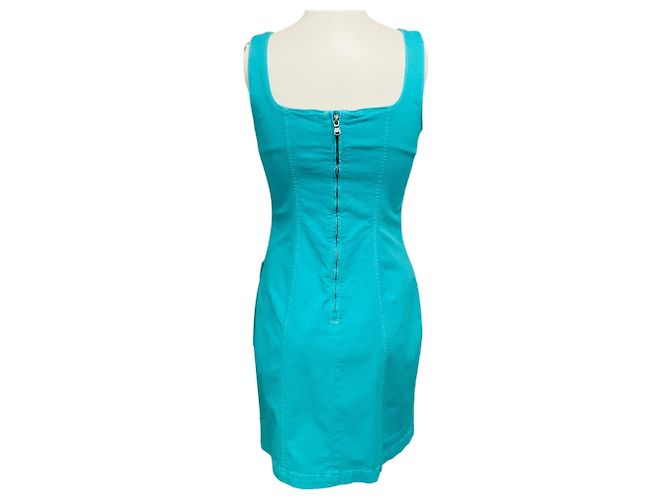 Vestido midi con botones frontales en contraste azul piscina / blanco de L'Agence - vista 3