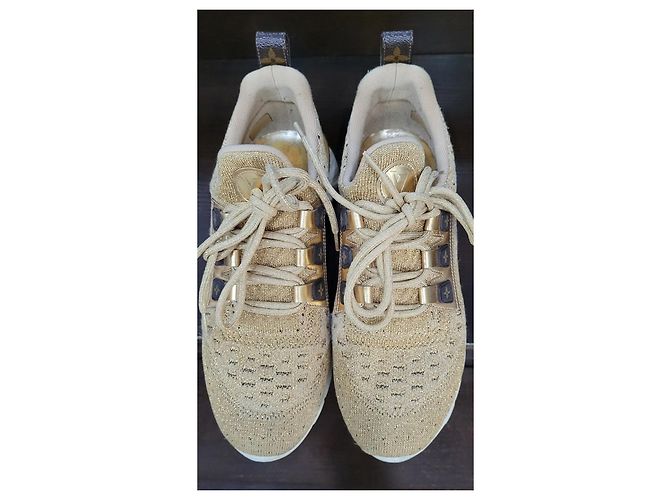 Louis Vuitton Gold Knit Fabric Leather Aftergame Sneakers Sz.40 Pre-Owned - view 2