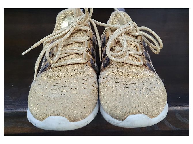 Louis Vuitton Gold Knit Fabric Leather Aftergame Sneakers Sz.40 Pre-Owned - view 3