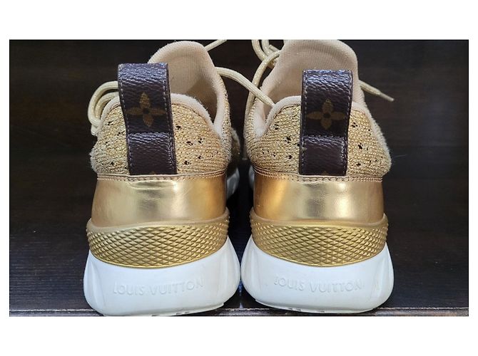 Louis Vuitton Gold Knit Fabric Leather Aftergame Sneakers Sz.40 Pre-Owned - view 9