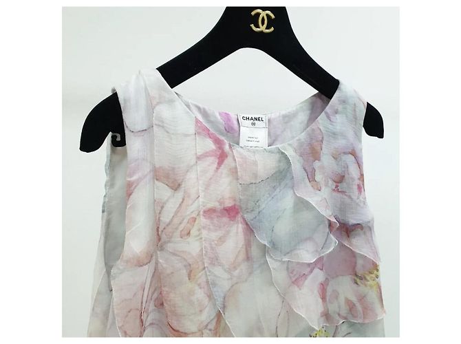 Chanel Seidenbluse mit Rüschendruck in Multicolor Größe 40 Gebraucht - Ansicht 2