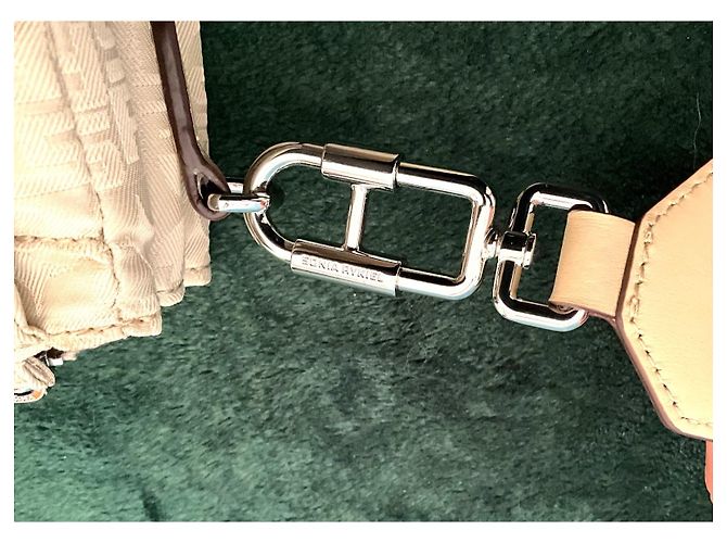 Sonia Rykiel Boyfriend Handtasche Beige Leder und Stoff - Ansicht 11
