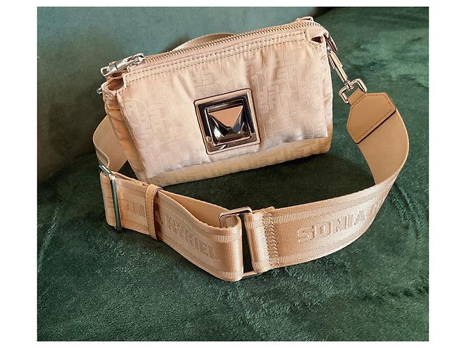 Sonia Rykiel Boyfriend Handtasche Beige Leder und Stoff - Ansicht 2