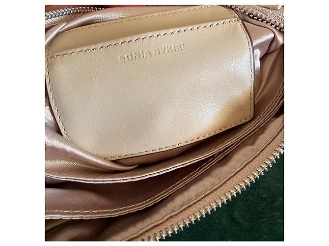 Sonia Rykiel Boyfriend Handtasche Beige Leder und Stoff - Ansicht 8