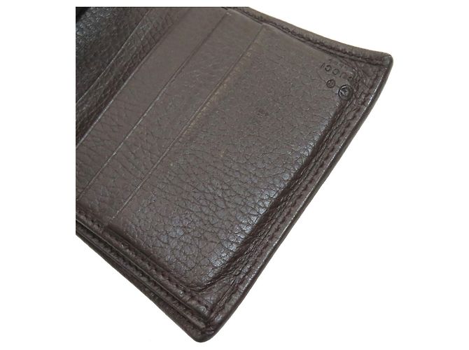 Portafoglio bi-fold Gucci in tela e pelle marrone - vista 11
