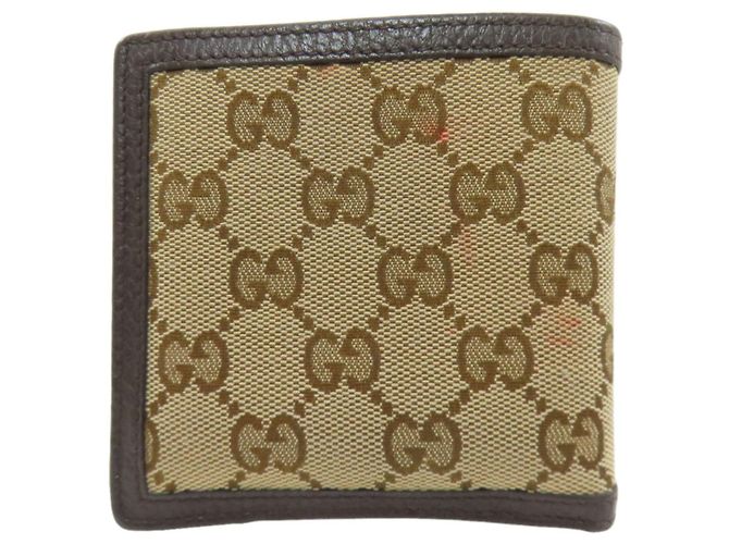 Portafoglio bi-fold Gucci in tela e pelle marrone - vista 2