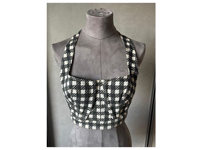 Top bustier Alaïa estampado de pata de gallo Negro Blanco - vista 2