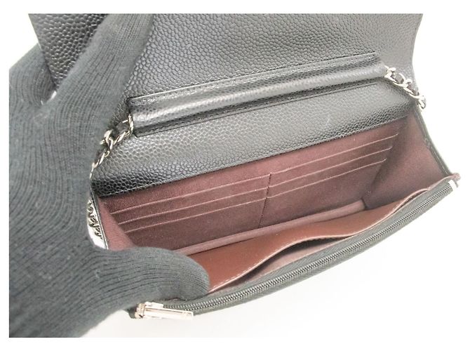 Wallet On Chain CHANEL Cartera con cadena de piel de ternera granulada negra Negro - view 10