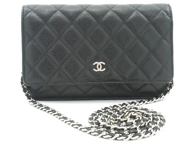Wallet On Chain CHANEL Cartera con cadena de piel de ternera granulada negra Negro - view 2
