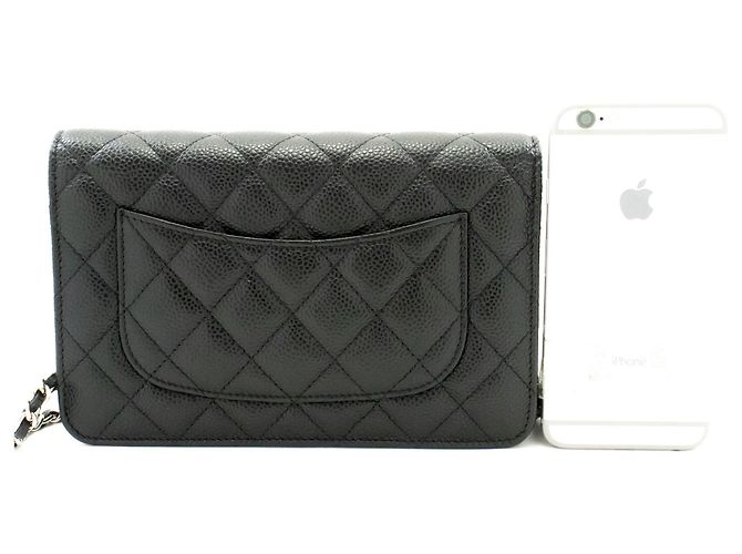 Wallet On Chain CHANEL Cartera con cadena de piel de ternera granulada negra Negro - view 3