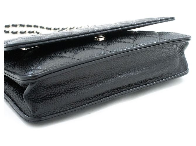 Wallet On Chain CHANEL Cartera con cadena de piel de ternera granulada negra Negro - view 4