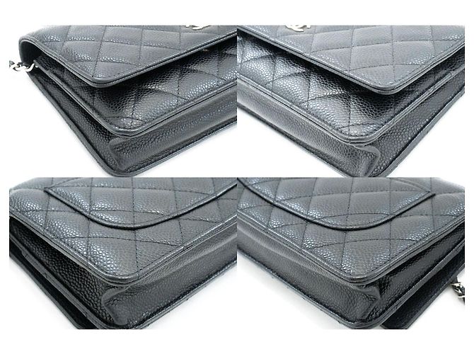 Wallet On Chain CHANEL Cartera con cadena de piel de ternera granulada negra Negro - view 6