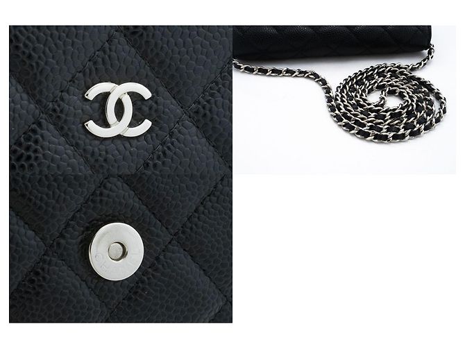 Wallet On Chain CHANEL Cartera con cadena de piel de ternera granulada negra Negro - view 7